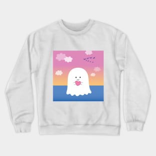 Gordie the Ghost (sunset) | by queenie's cards Crewneck Sweatshirt